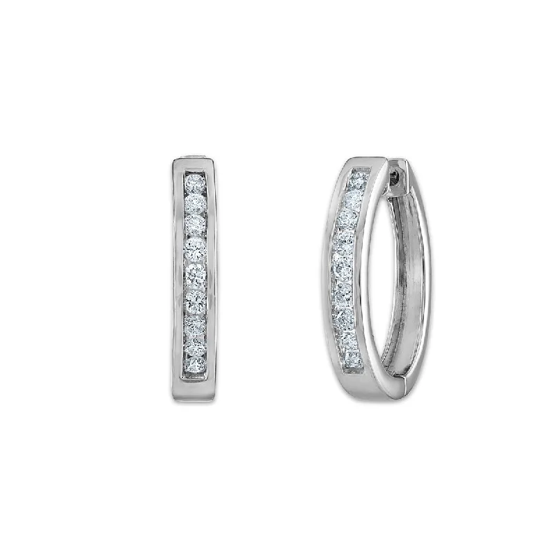 women shimmering earrings -EcoLove 1/2 CTW Lab Grown Diamond Hoop Earrings in Rhodium Plated Sterling Silver