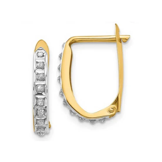 women silver earrings -Diamond Fascination 14KT Yellow Gold 15MM Diamond Accent Hoop Earrings