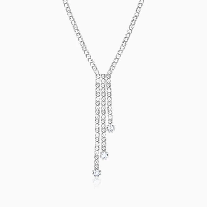 women wedding necklaces -Silver Zirconia Lariat Necklace