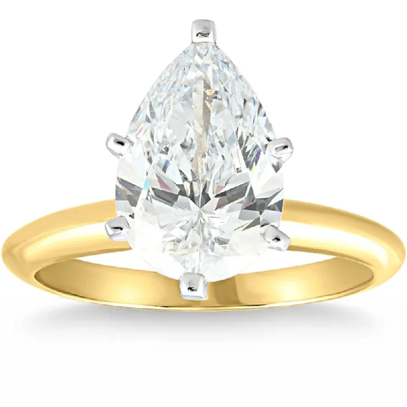 women bridal jewelry engagement rings -Certified 4 Ct Pear Solitaire Diamond Engagement Ring 14k Gold Lab Grown