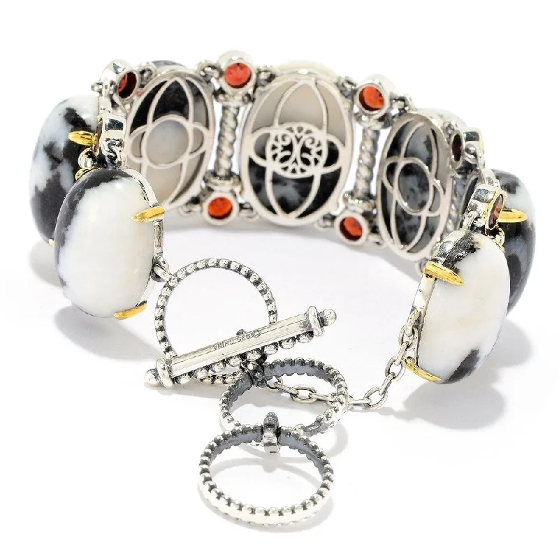 women chic bracelets -Sterling Silver Oval & Round White Buffalo Toggle Bracelet