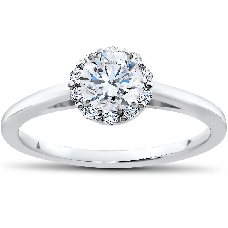 women silver engagement rings -3/4 Ct Lab Created Diamond Madelyn Halo Engagement Ring 14k White Gold