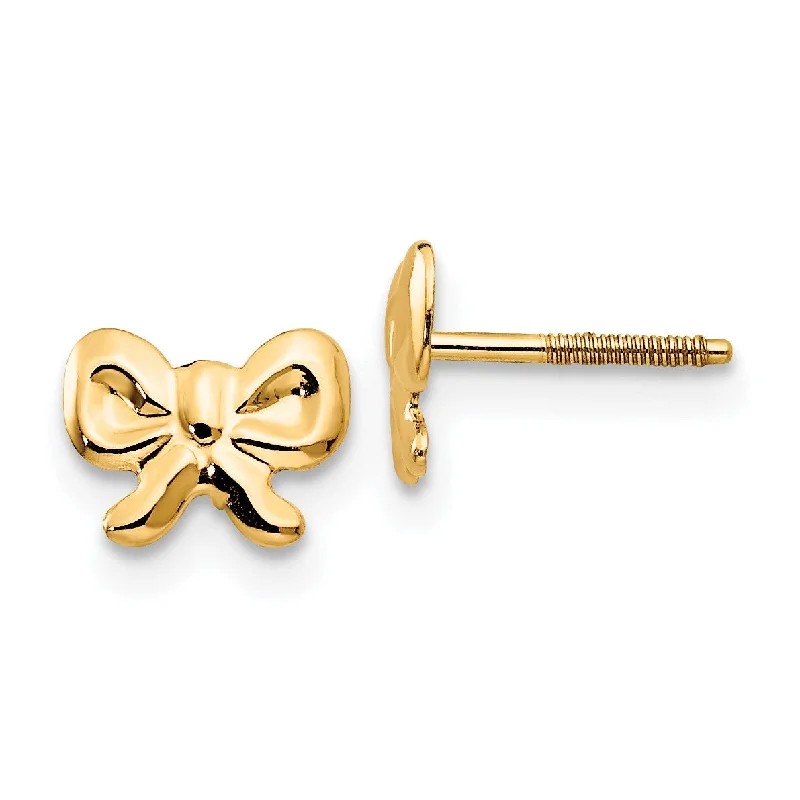 women clip-on earrings -14KT Yellow Gold 6X7MM Stud Bow Earrings