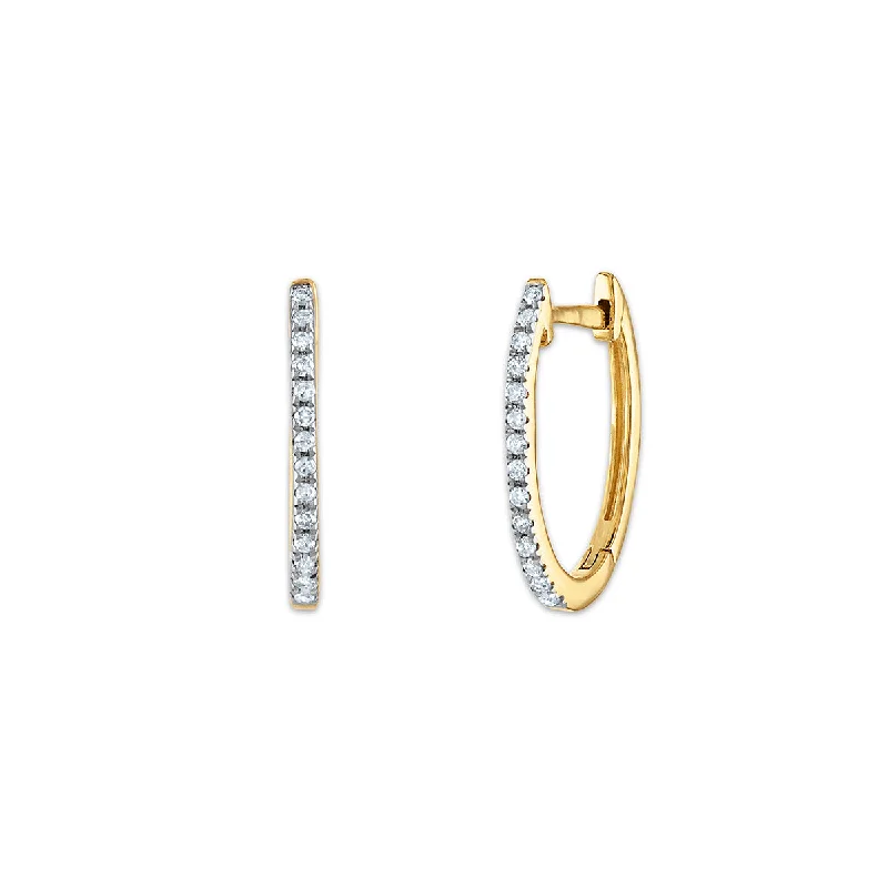 women unique earrings -1/10 CTW Diamond Oval Hoop Earrings in 10KT Yellow Gold