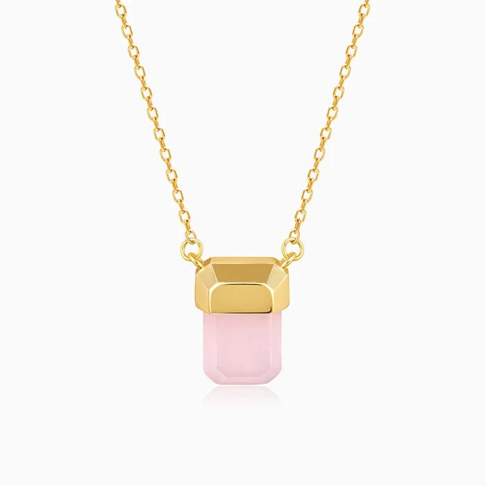 women beautiful necklaces -Golden Pink Stone Necklace