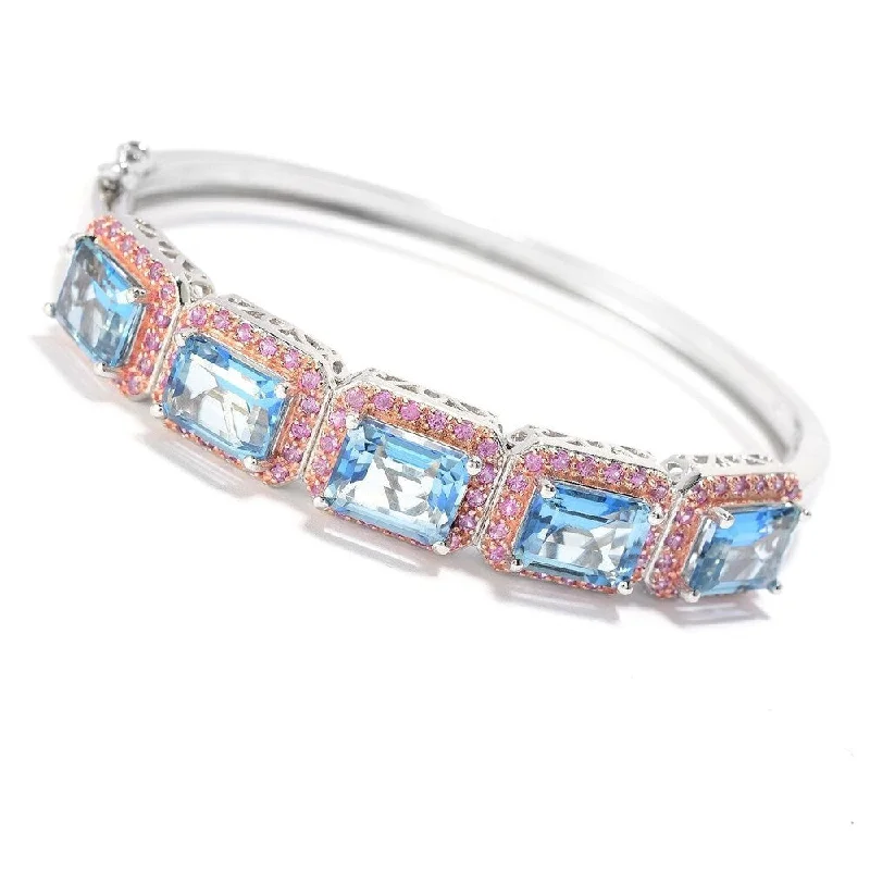 women personalized bangles -Sterling Silver Two-tone 14.3ctw Aquamarine Blue Topaz & Pink Sapphire Bracelet