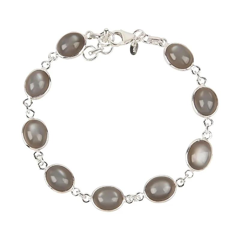 women gemstone bangles -925 Sterling Silver Grey Moonstone Chain & Links Bracelet