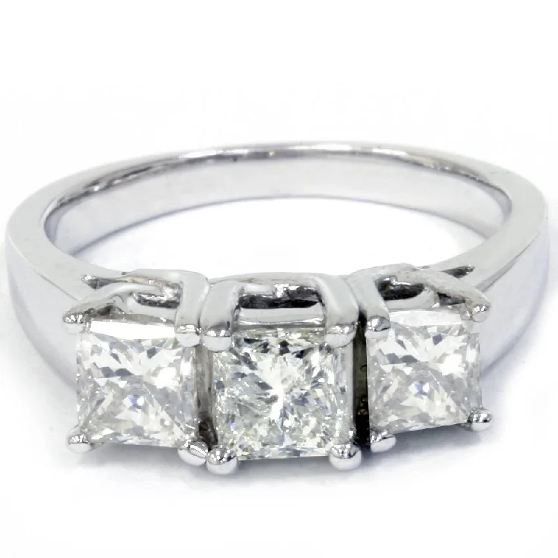 women luxurious platinum engagement rings -1 1/2ct 3-Stone Princess Cut Diamond Engagement Ring 14K White Gold Lab Grown