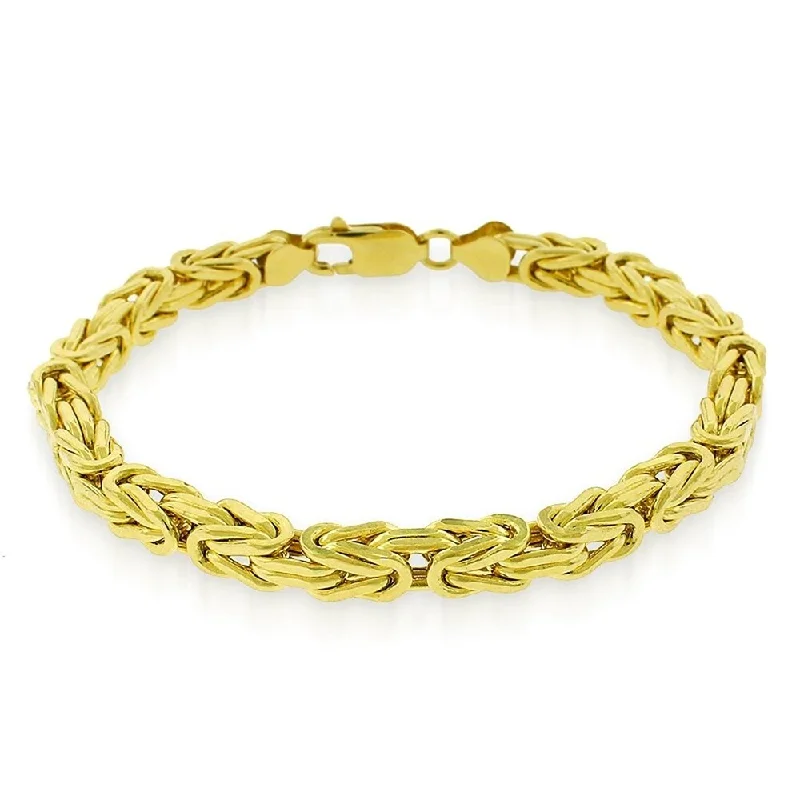 women elegant bangles -10k Yellow Gold 5.5mm Hollow Byzantine Box Textured Square Link Bracelet Chain 8.5"