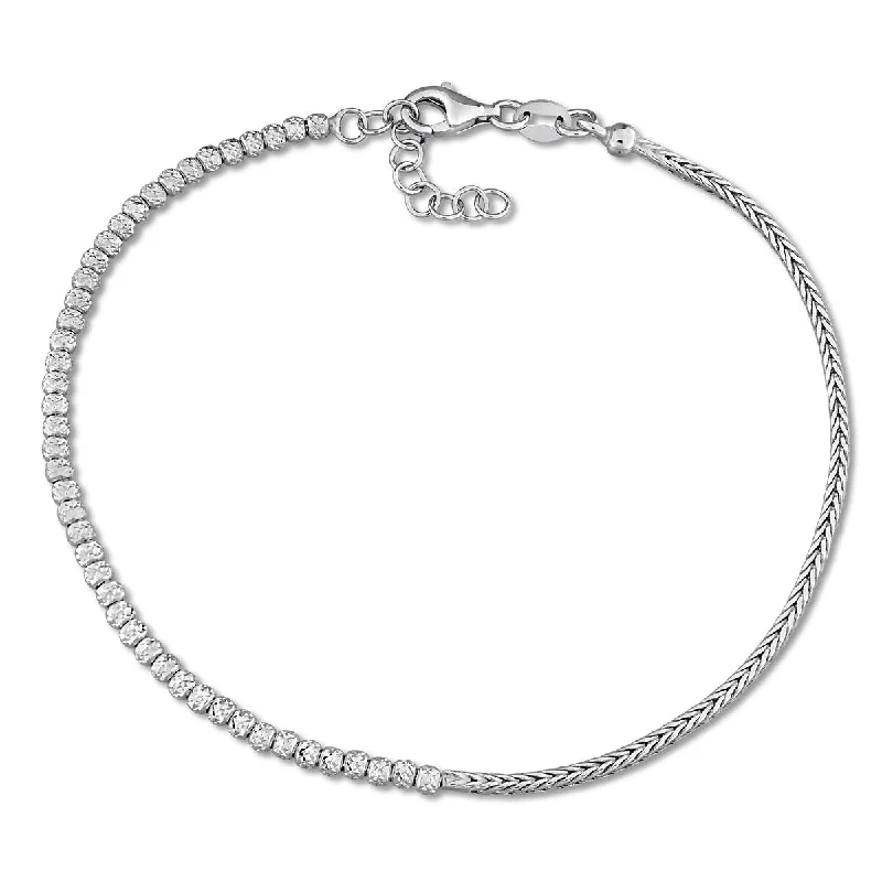 women minimalistic bangles -Miadora 2.5mm Bead with 1.7mm Wheat Link Chain Bracelet Sterling Silver