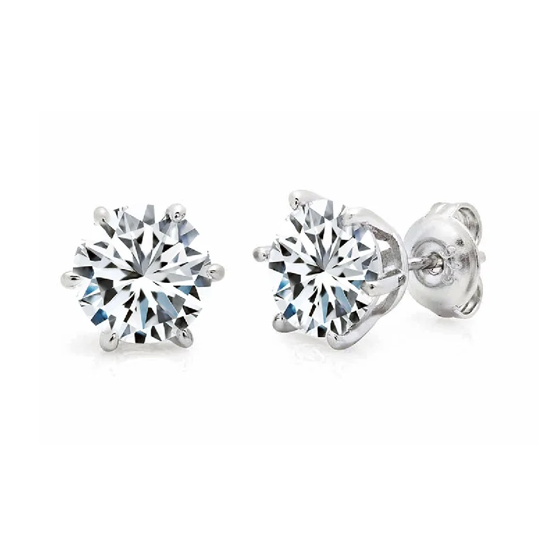 women personalized earrings -Crislu Platinum Plated Sterling Silver Round Cubic Zirconia Solitaire Stud Earrings