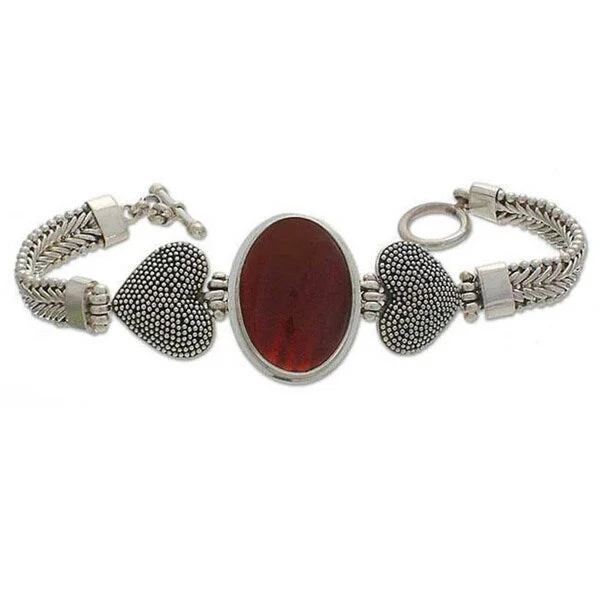 women delicate bracelets -Handmade Sterling Silver 'True Love' Carnelian Heart Bracelet (Indonesia)