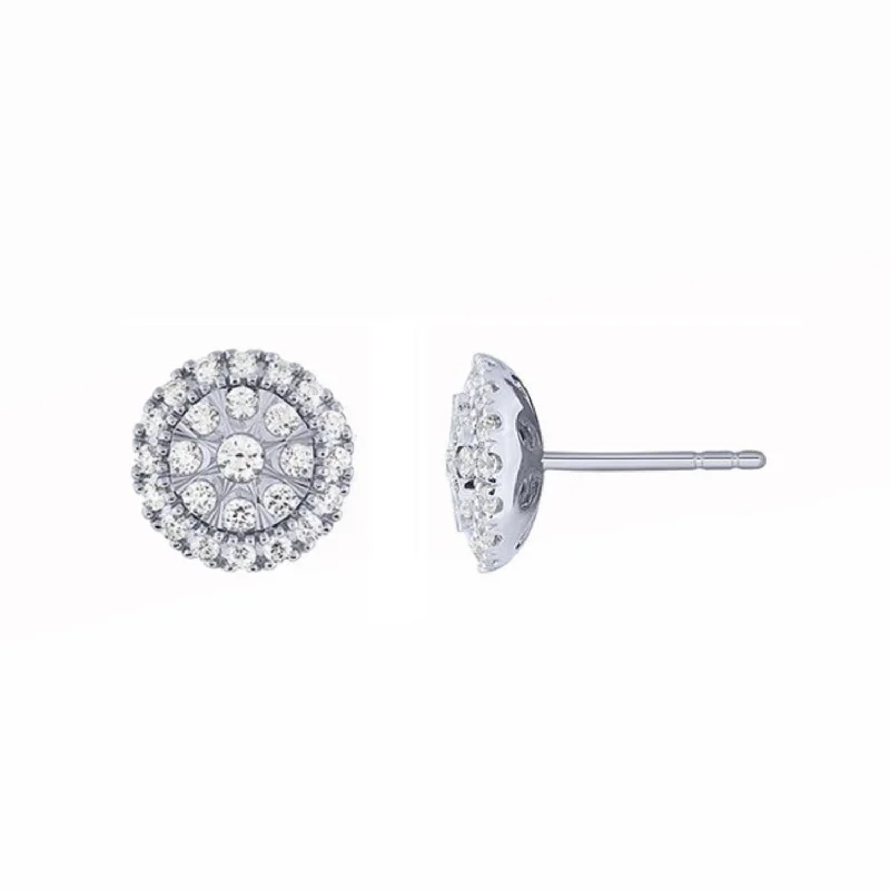 women fashion statement earrings -1 CTW Diamond Halo Stud Earrings in 10KT White Gold