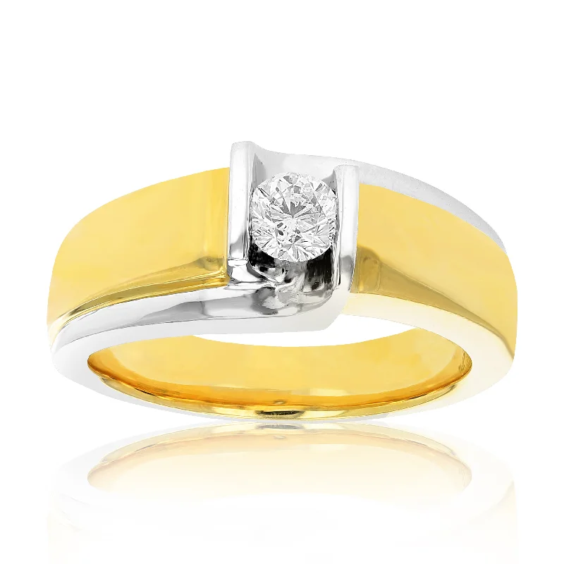 women custom-made engagement rings -1/2 cttw Men's Diamond Engagement Ring 18K Yellow Gold and Platinum