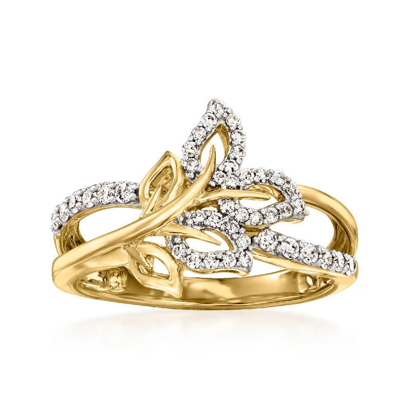 women elegant wedding engagement rings -Ross-Simons Diamond Ivy Leaf Ring in 14kt Yellow Gold