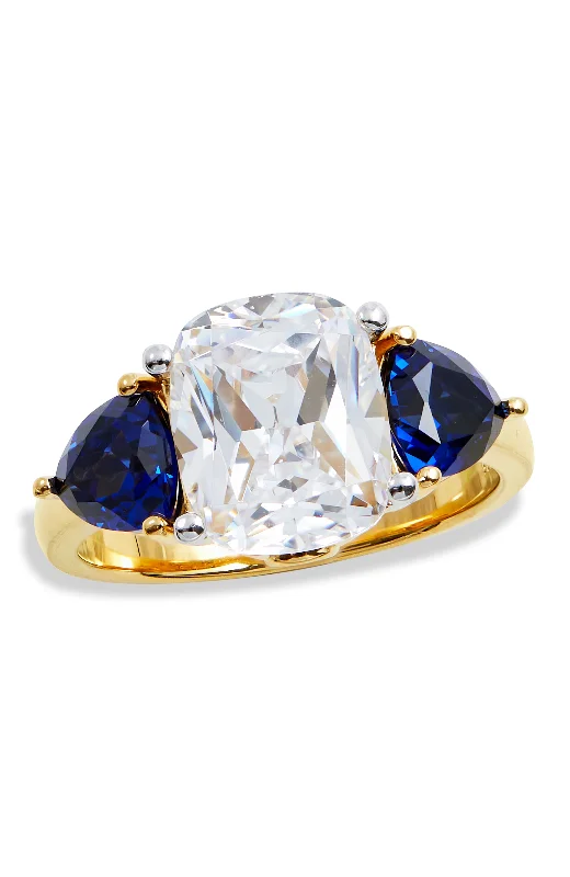 women vintage engagement rings -18K GOLD VERMEIL BLUE SAPPHIRE AND WHITE CZ RING