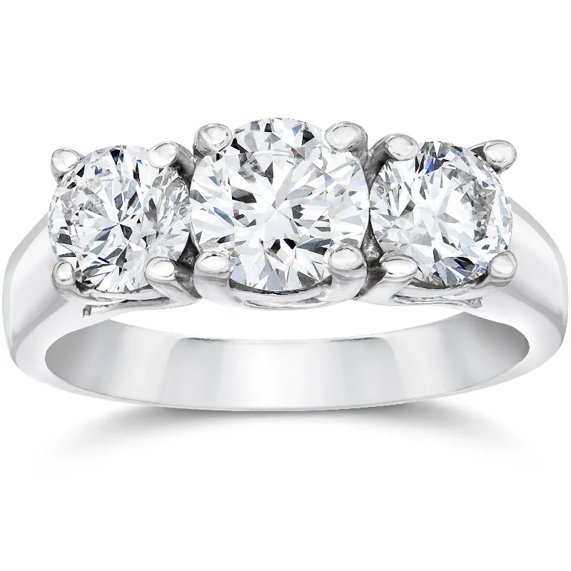 women luxurious platinum engagement rings -1 3/8ct Three Stone Diamond Ring 14K White Gold