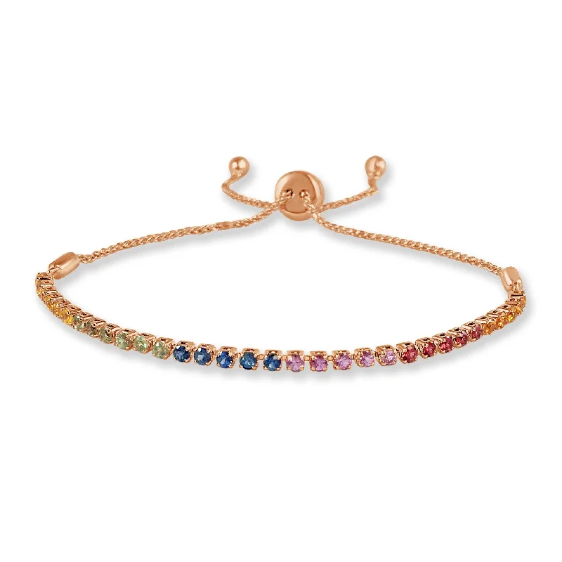 women fashion bangles -Joelle Rainbow Sapphire & Diamond Adjustable Bracelet 14K Rose Gold