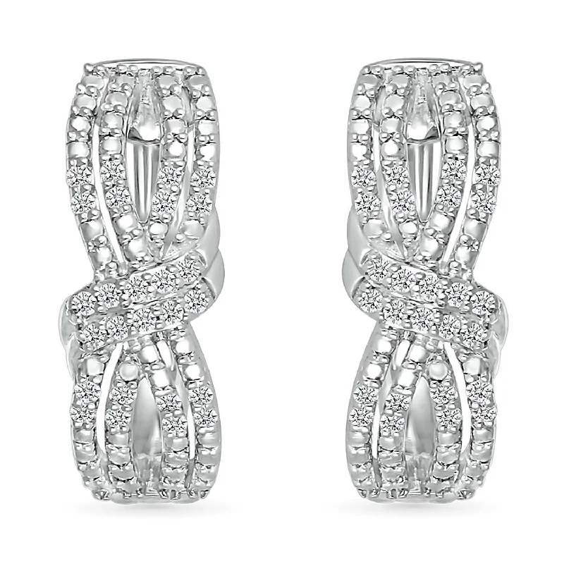 women rhinestone earrings -1/5 CTW Diamond Fashion Hoop Earrings in Rhodium Plated Sterling Silver