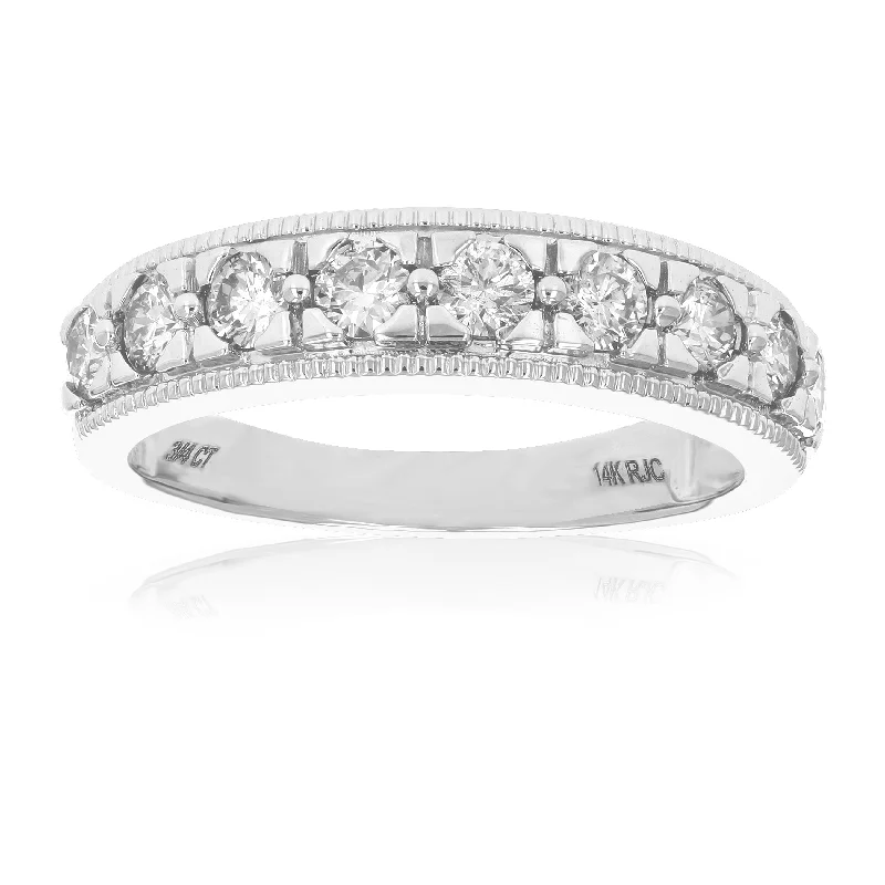 women one-of-a-kind engagement rings -1/2 cttw Diamond Wedding Band For Women, Milgrain Diamond Wedding Band in 14K White Gold Prong Set