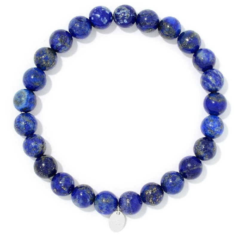 women contemporary bangles -Sterling Silver Lapis Beaded Stretch Bracelet