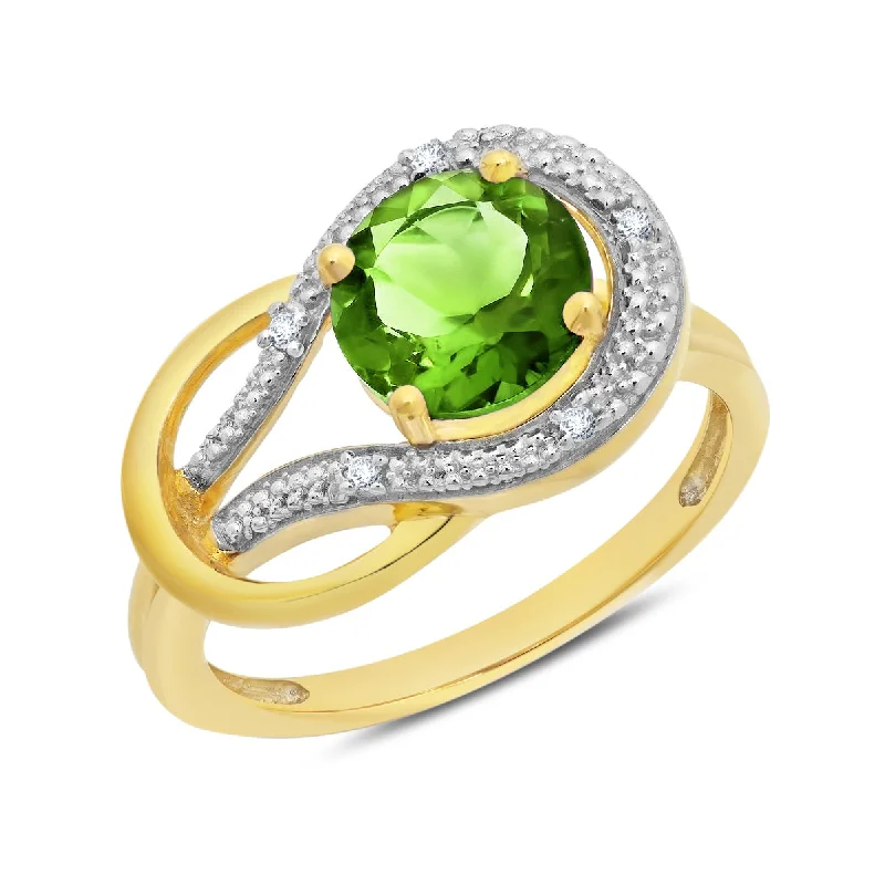 women gold engagement rings -10K Yellow Gold Peridot and Diamond Accent Ring Size 8