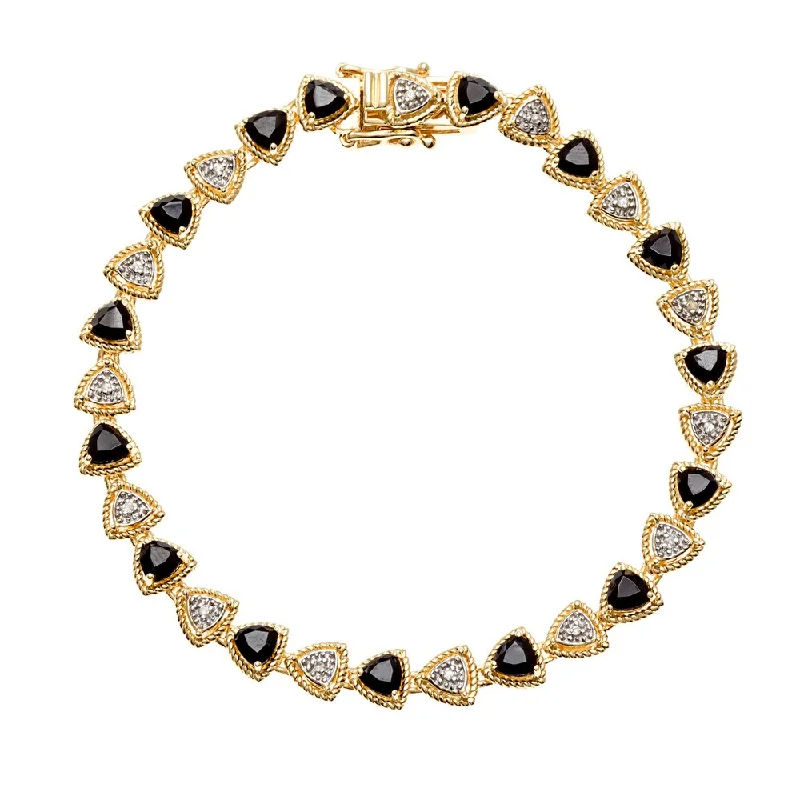 women tennis bracelets -18k Gold over Silver Black Spinel and White Zircon Tennis Bracelet