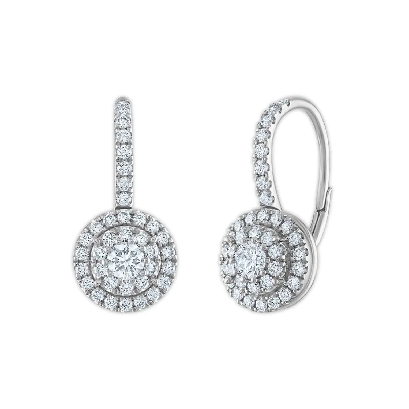 women custom earrings -Signature EcoLove 1 CTW Lab Grown Diamond Cluster Halo Round Shaped Earrings in 14KT White Gold