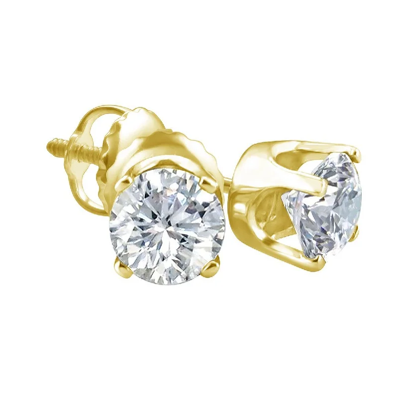 women sparkling earrings -Royale 1/3 CTW Diamond Solitaire Stud Earrings in 14KT Yellow Gold