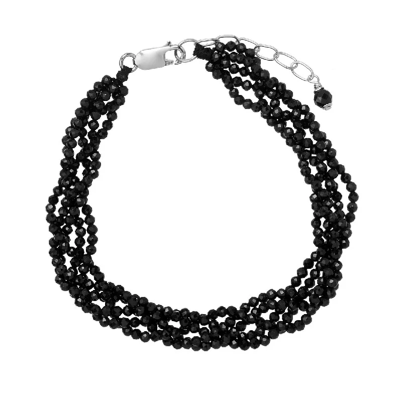 women chic bracelets -925 Sterling Silver Black Spinel Beaded Bracelet