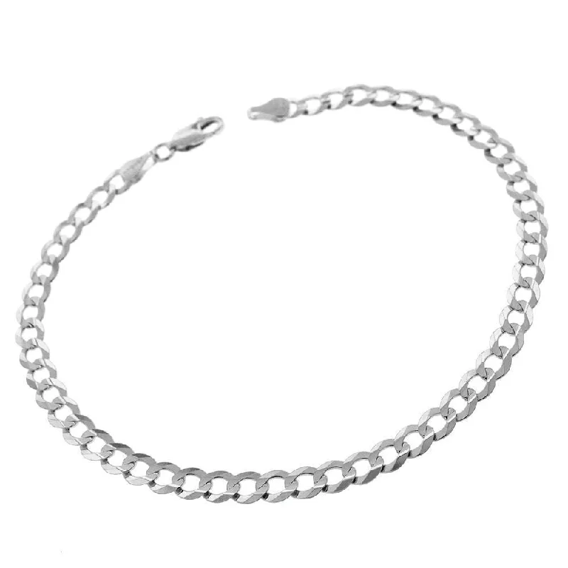 women classic bangle bracelets -14k White Gold 4.5mm Solid Cuban Curb Link Bracelet Chain 8"