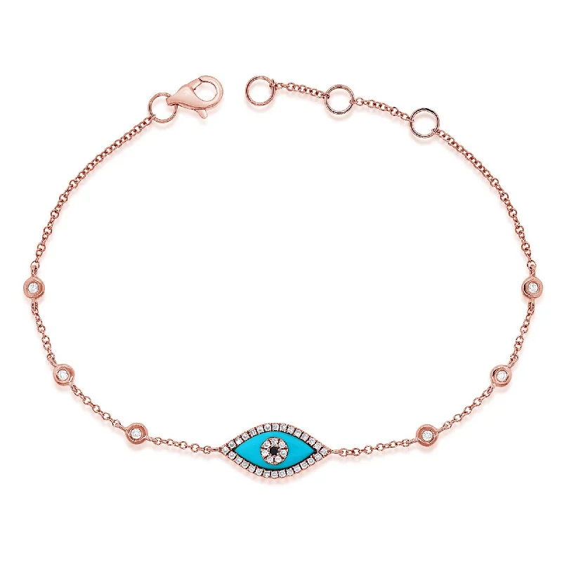 women classic bracelets -Joelle Evil Eye Bracelet Turquoise & Diamond 14K Rose Gold