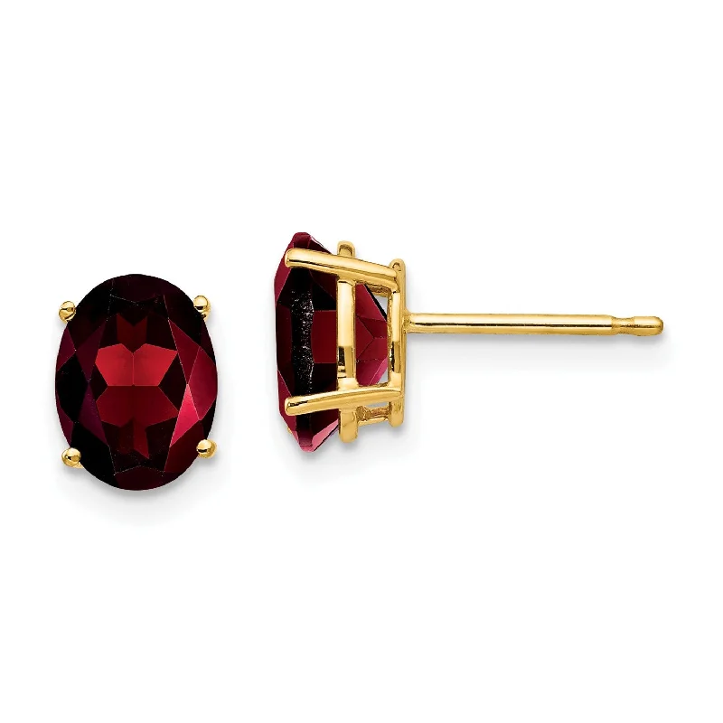 women eco-conscious earrings -8X6MM Oval Garnet Stud Earrings in 14KT Yellow Gold