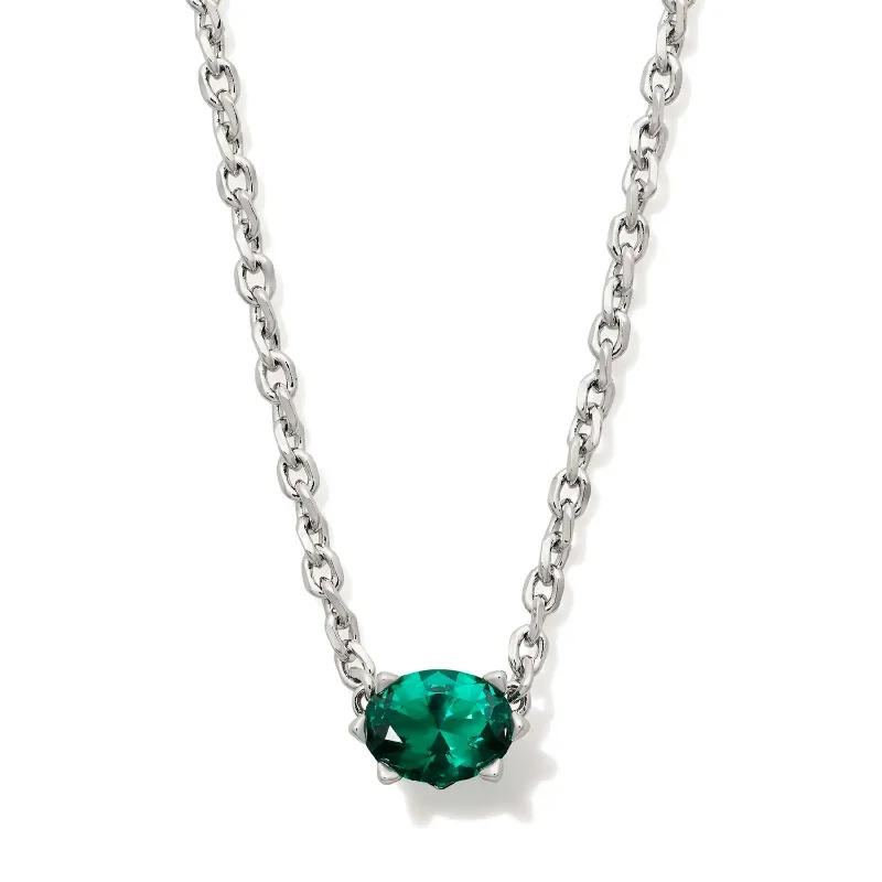 women minimalist necklaces -Kendra Scott | Cailin Silver Pendant Necklace in Green Crystal