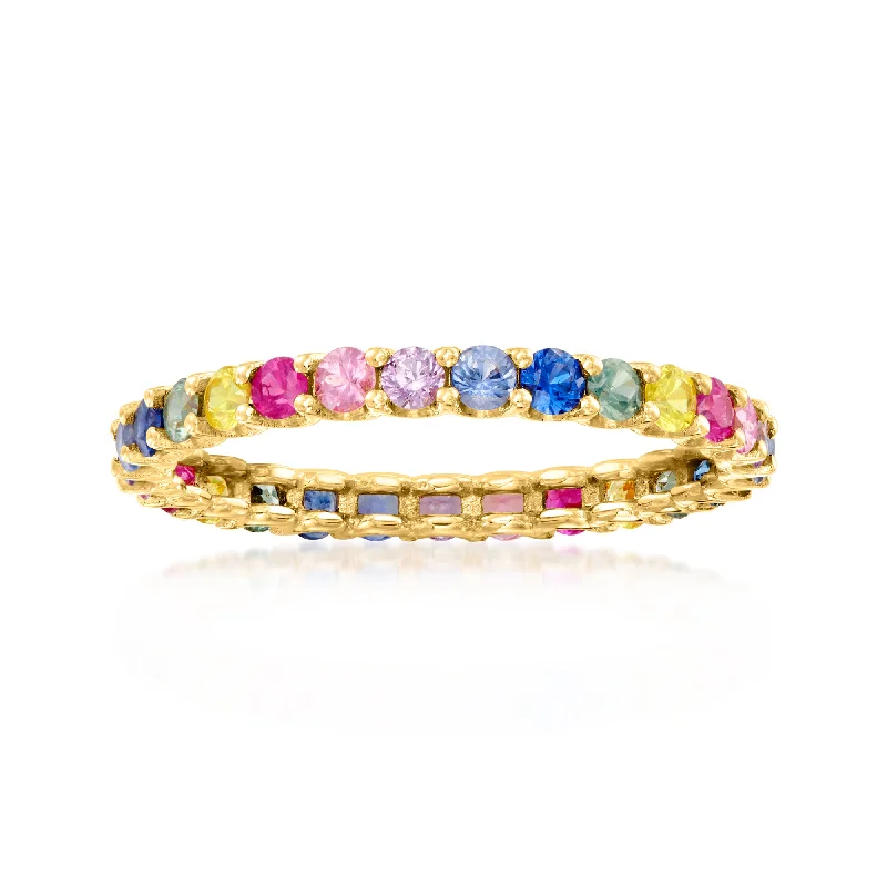 women affordable engagement rings -Ross-Simons Multicolored Sapphire Eternity Band in 14kt Yellow Gold