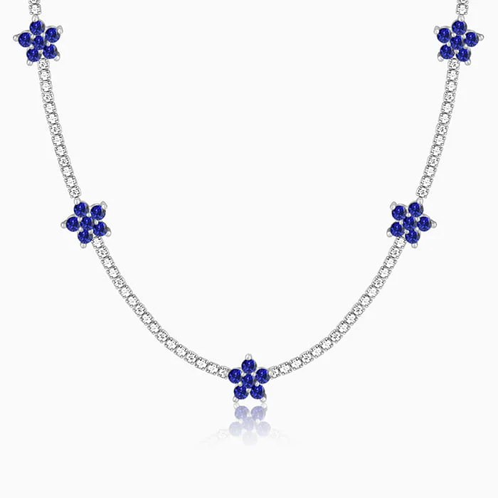 women romantic necklaces -Silver Blue Floral Necklace