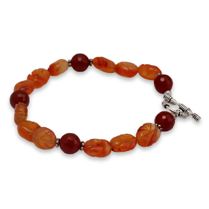 women contemporary bangles -Handmade Sterling Silver 'Sunset Forest' Carnelian Bracelet (India)