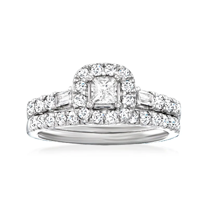 women silver engagement rings -Ross-Simons Diamond Bridal Set: Engagement and Wedding Rings in 14kt White Gold