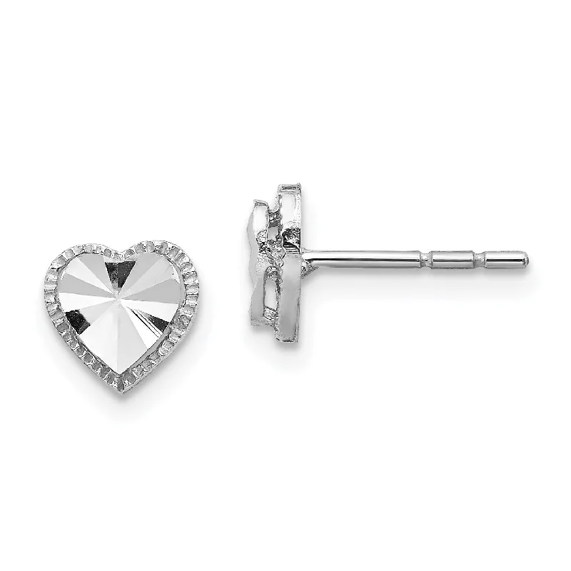 women hoop earrings for women -14KT White Gold Diamond-cut Heart Earrings