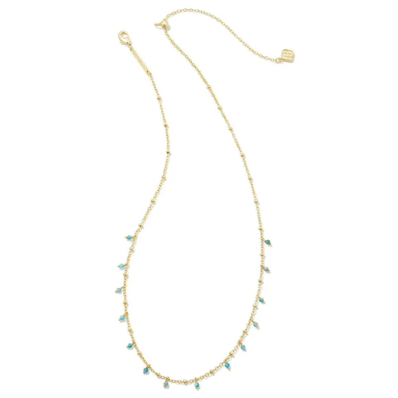 women wedding day necklaces -Kendra Scott | Camry Gold Beaded Strand Necklace in Aqua Apatite