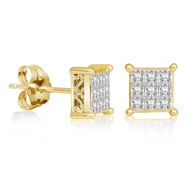 women handcrafted earrings -1/2 CTW Diamond Cluster Stud Earrings in 14KT Yellow Gold