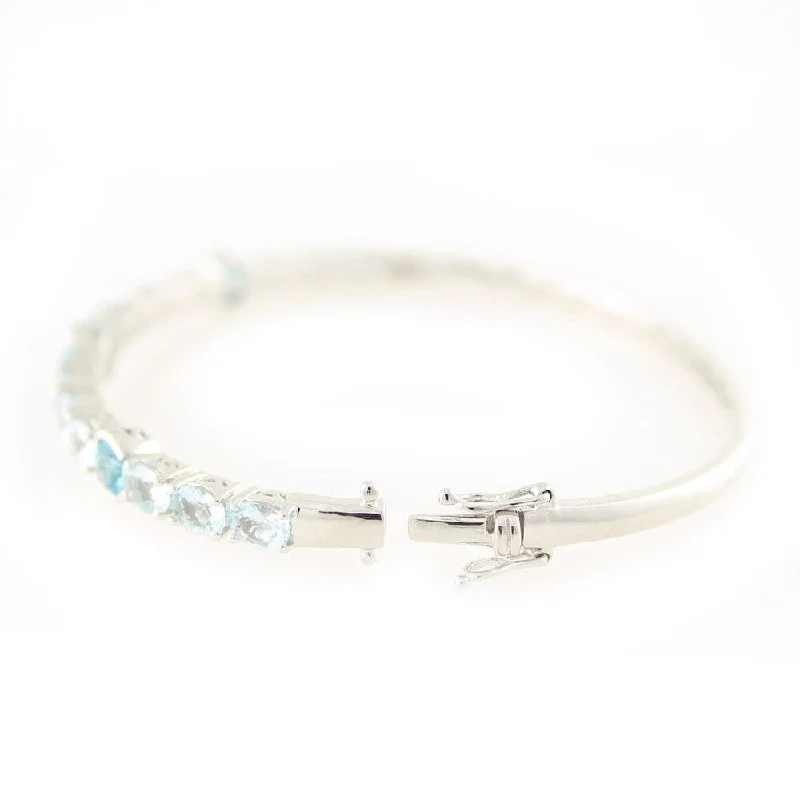 women bridal bracelets -Sterling Silver Aquamarine Blue Zircon Bangle Bracelet