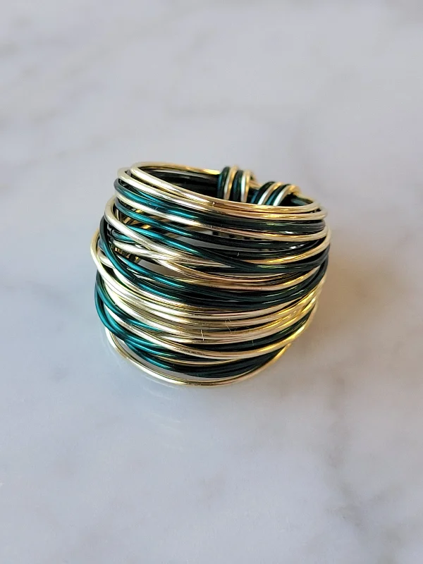 women affordable engagement rings -Marcia Wire Wrap Ring in Green and Gold