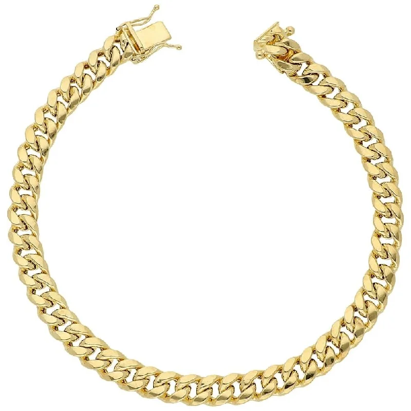 women double bangle bracelets -10K Yellow Gold 6.5MM Hollow Miami Cuban Curb Link Bracelet Chain 8.5", Gold Bracelet for Men & Women, 100% Real 10K Gold