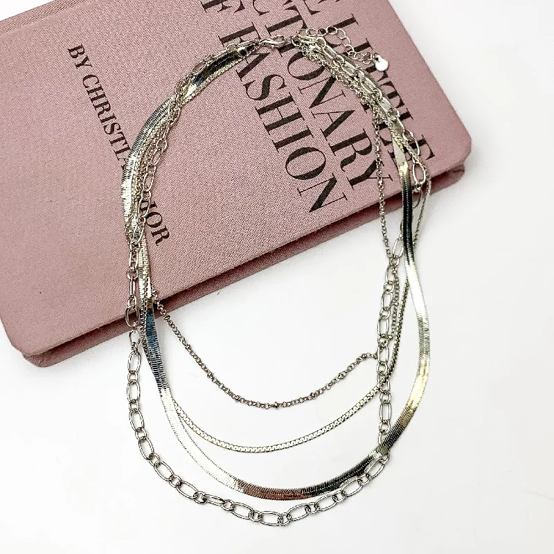 women custom necklaces -New to Town Multi Strand Chain Necklace in Silver Tone