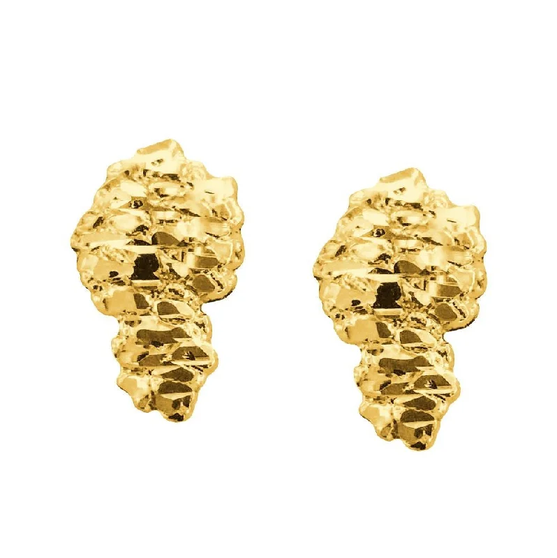 women luxury diamond earrings -10KT Yellow Gold 17X10MM Stud Nugget Earrings