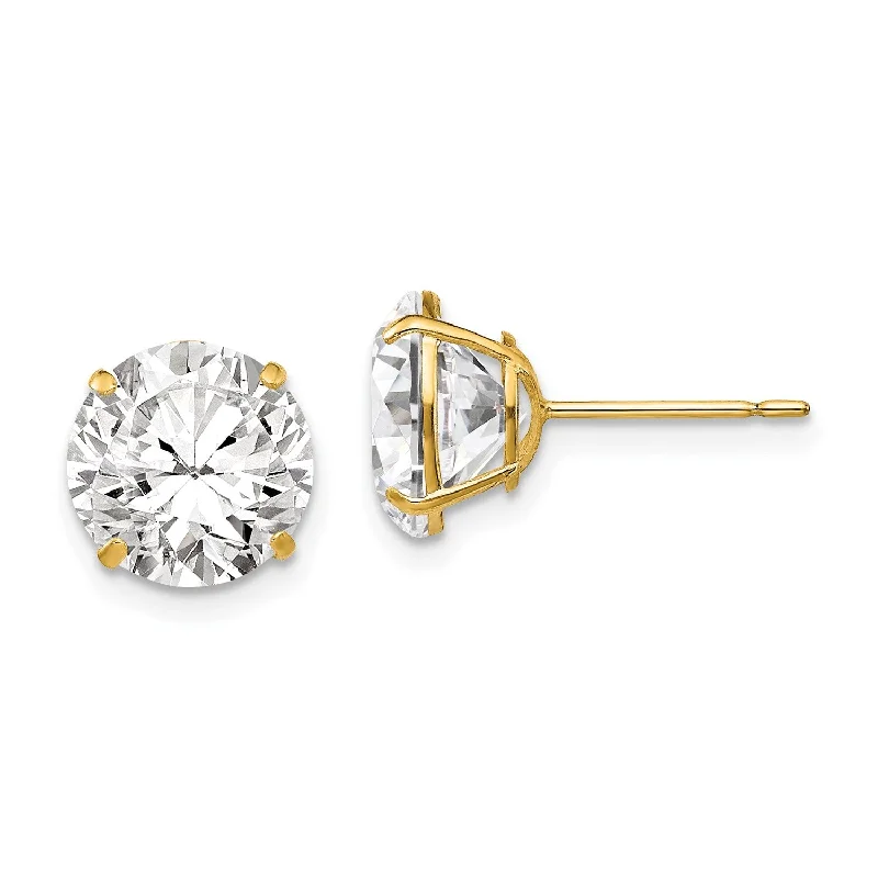 women affordable gold earrings -14KT Yellow Gold 9MM Round Cubic Zirconia Stud Earrings