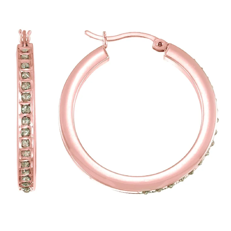 women gemstone stud earrings -Diamond Fascination 14KT Rose Gold 15MM Diamond Accent Hoop Earrings