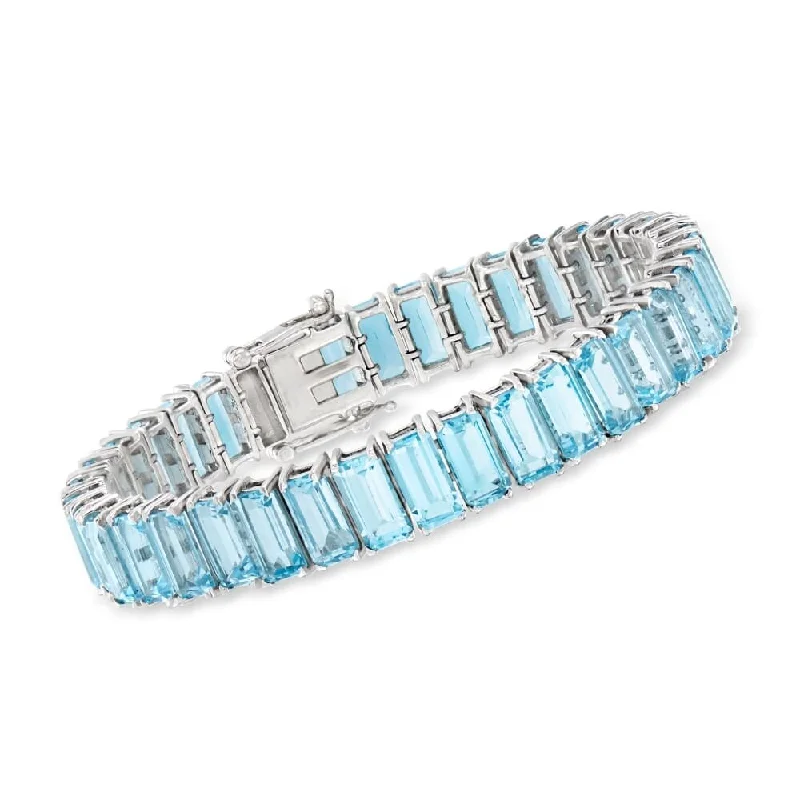 women classic bangle bracelets -925 Sterling Silver Sky Blue Topaz Gemstone Tennis Bracelet