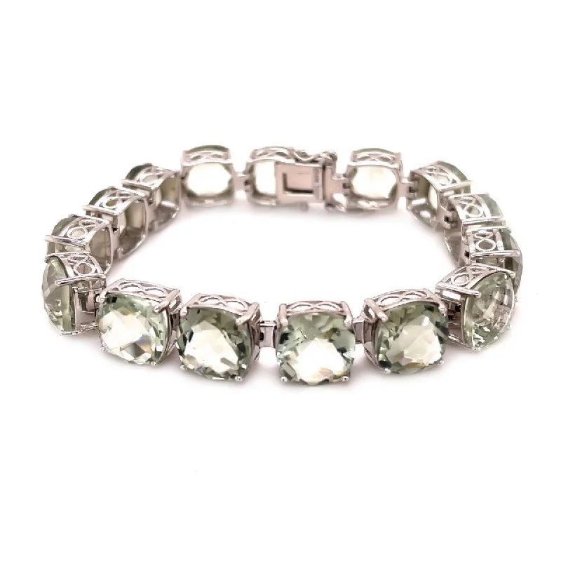 women custom charm bracelets -925 Sterling Silver Green Amethyst Gemstone Tennis Bracelet